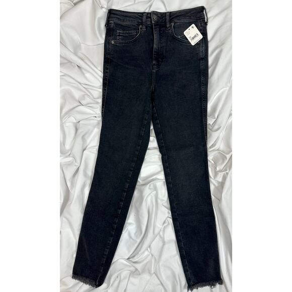 Free People We the Free High Rise Raw Hem Skinny Jeans Black 30 - Picture 6 of 15